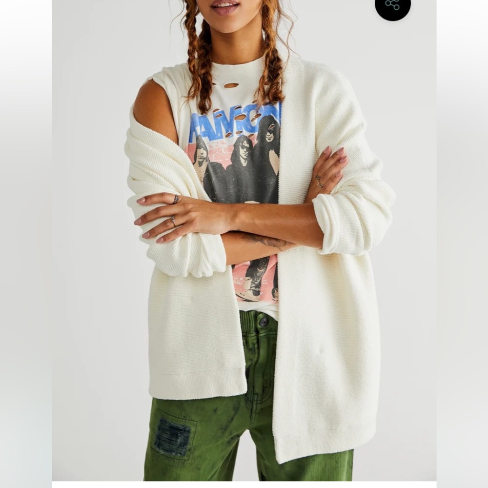 Free People Slouchy Ottoman Cardigan in Ecru